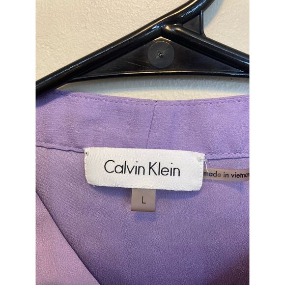 Calvin Klein Sleeveless Lilac Lightweight Tie Collar Spring Blouse Size Large - Picture 2 of 8